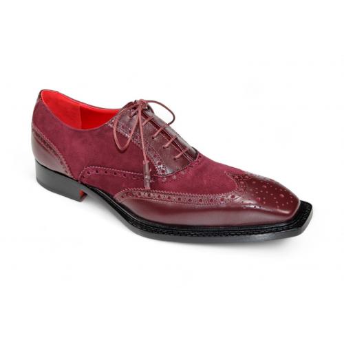 Emilio Franco "Antonio" Burgundy Genuine Italian Suede Leather Lace-Up Dress Shoes.